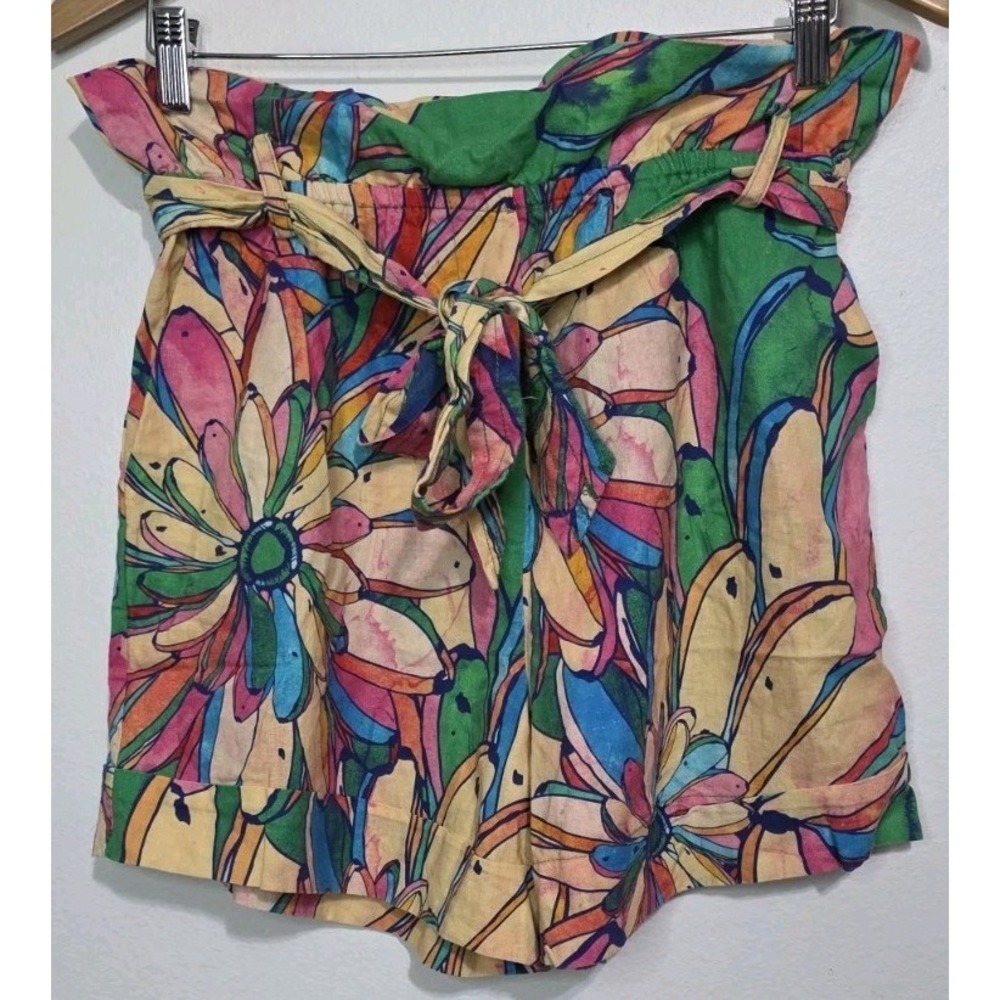 Farm Rio Tropical Bunch Elastic Waist Shorts Wrap Tie Belt Women M Vacay Core